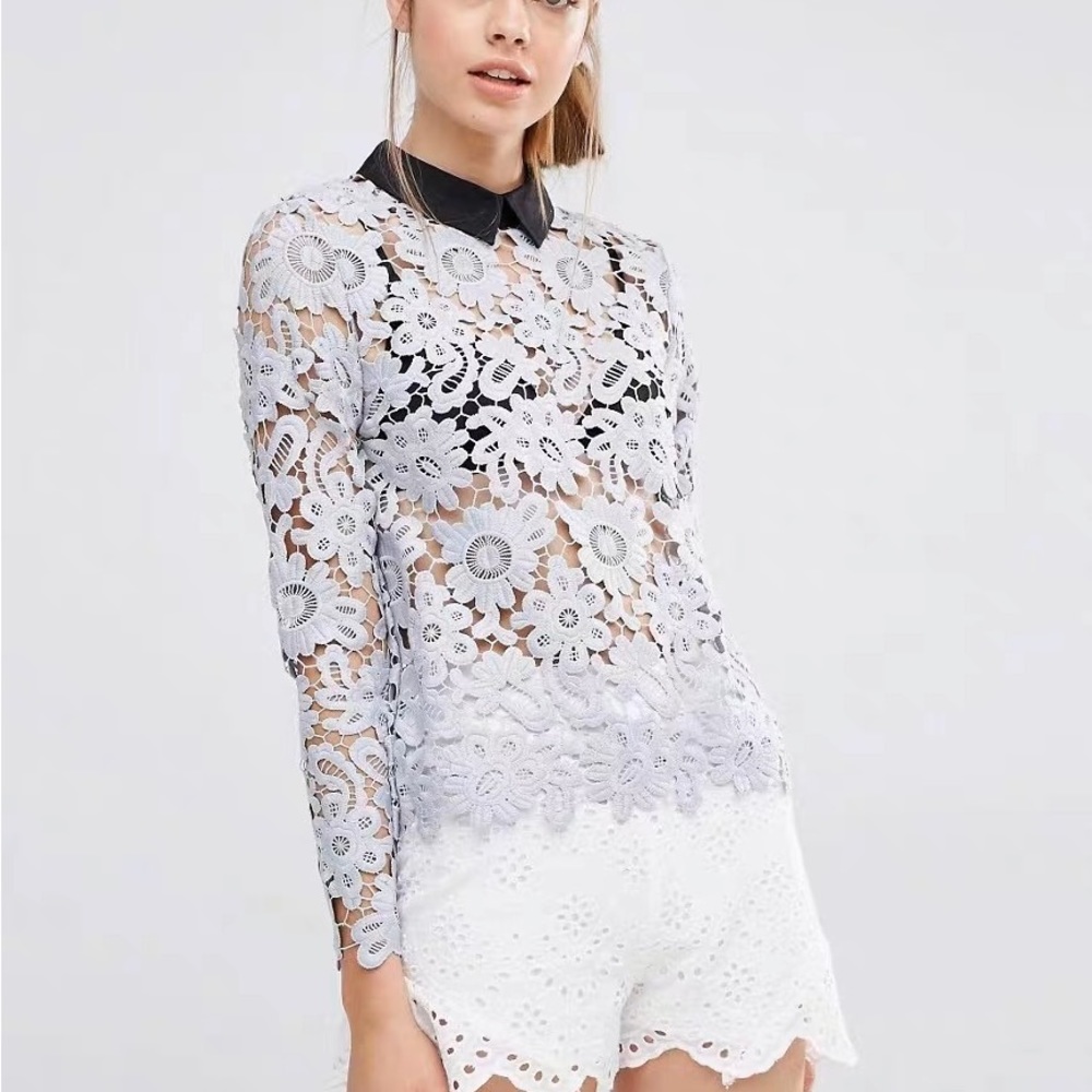 Gorgeous pale blue Self-portrait lace blouse.